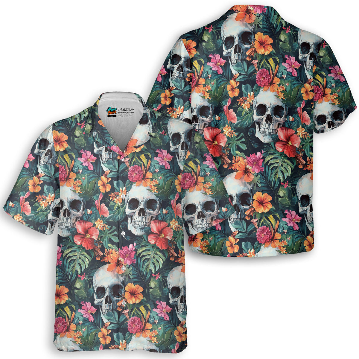 Colorful Tropical Flower Skull Pattern Hawaiian Shirt - HYPERFAVOR