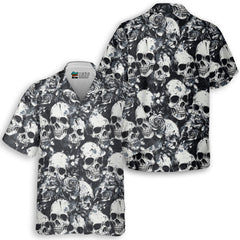 Rose Flower Skull Black & White Pattern Hawaiian Shirt - HYPERFAVOR