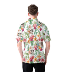 Tropical Flower Skull Pattern Men Polo Shirt - HYPERFAVOR