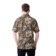 Vintage Flower Skull Pattern Men Polo Shirt - HYPERFAVOR