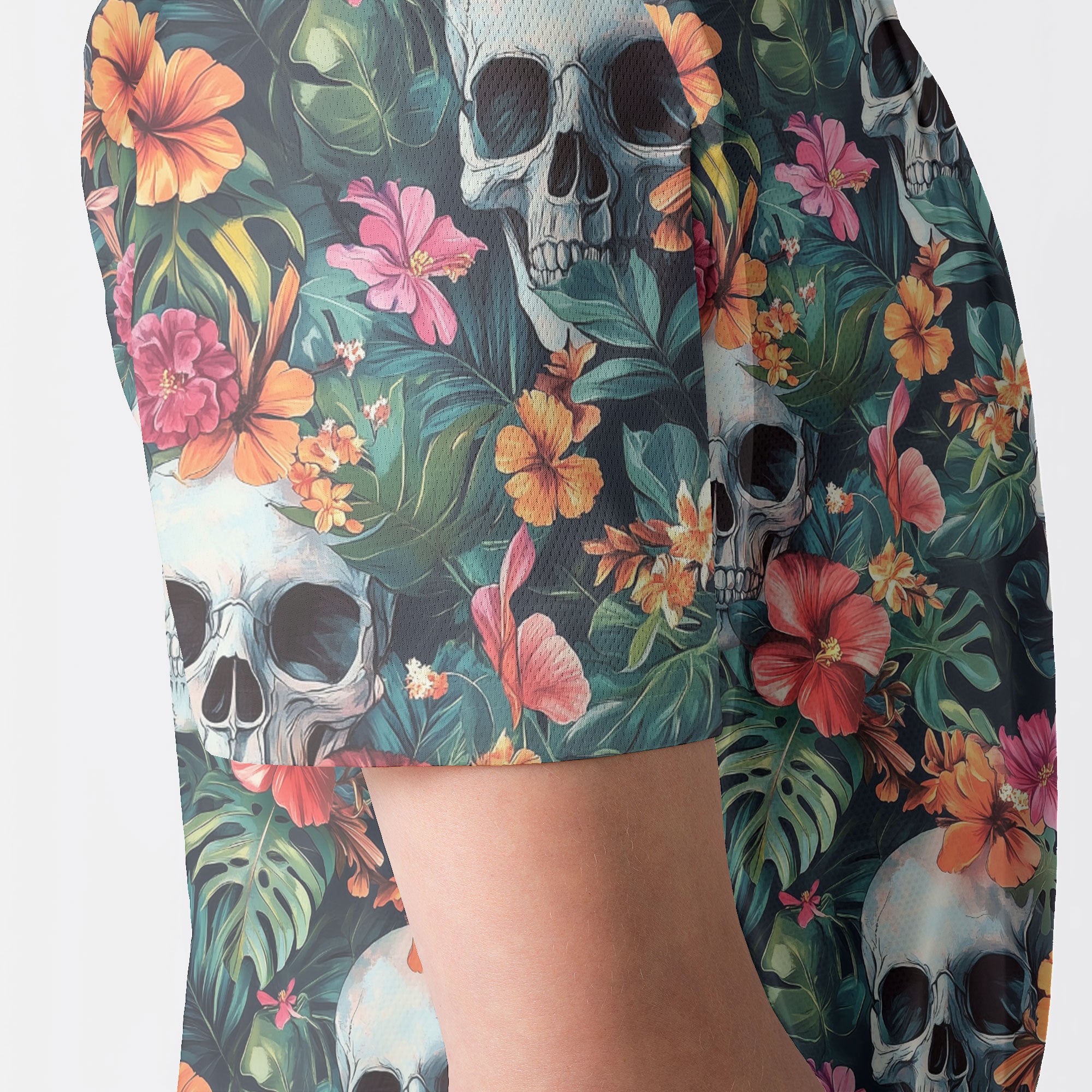 Colorful Tropical Flower Skull Pattern Polo Shirt - HYPERFAVOR