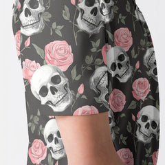 Rose Flower Skull Pattern Men Polo Shirt - HYPERFAVOR