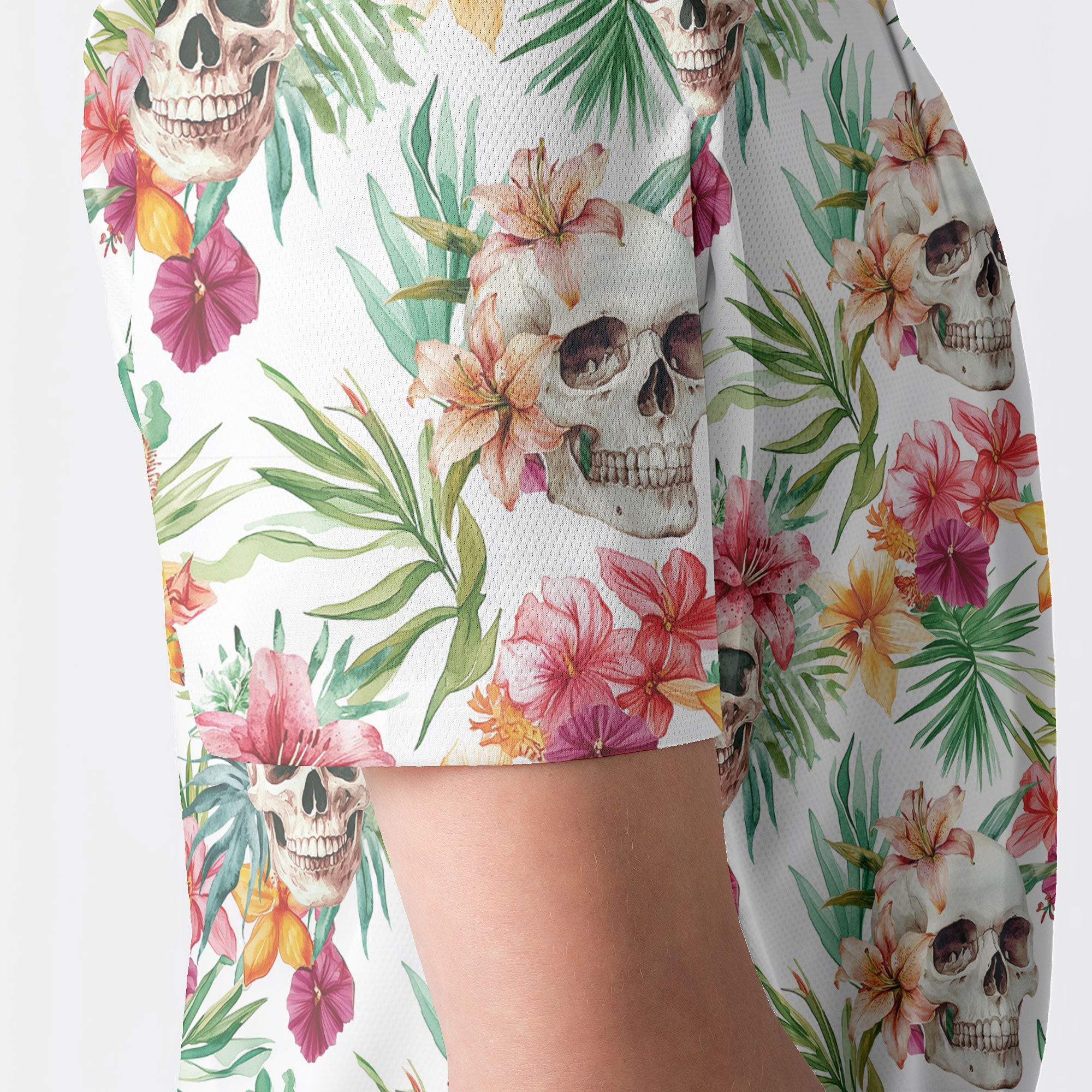 Tropical Flower Skull Pattern Men Polo Shirt - HYPERFAVOR