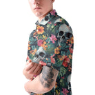 Colorful Tropical Flower Skull Pattern Polo Shirt - HYPERFAVOR