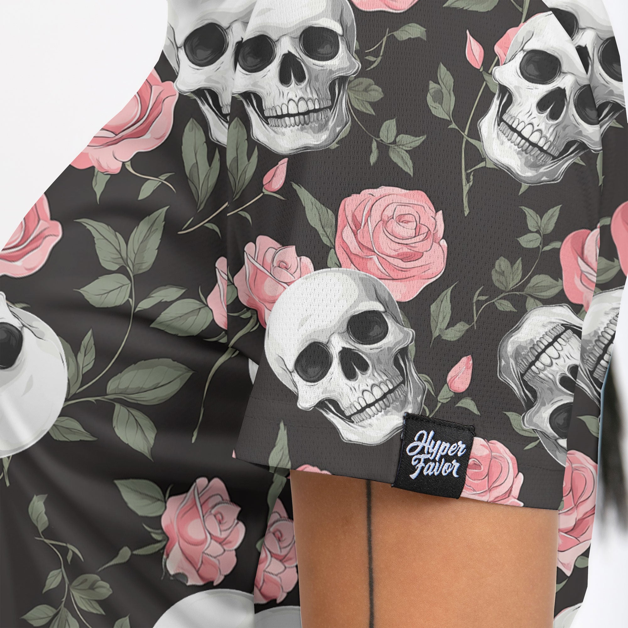 Rose Flower Skull Pattern Women Polo Shirt - HYPERFAVOR