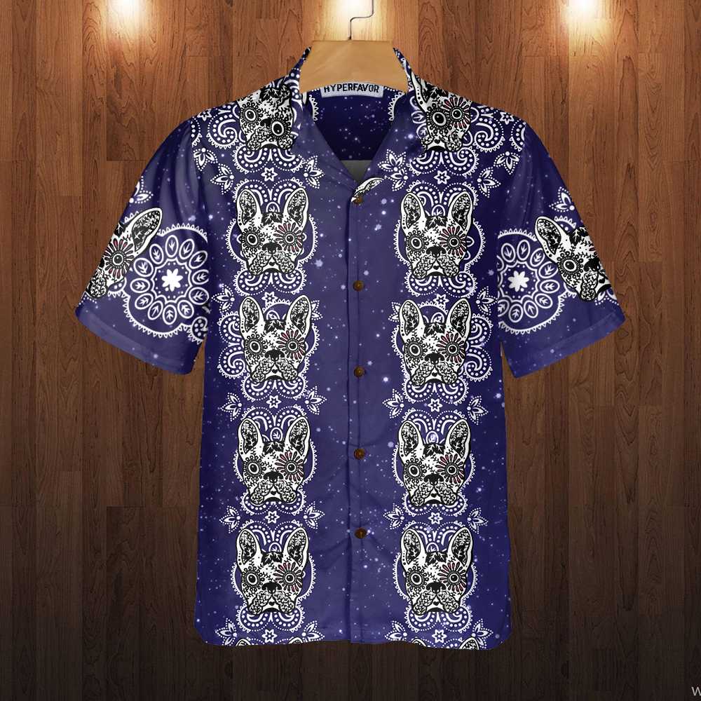 French Bulldog Sugar Skull Hawaiian Shirt, Mexican Style Bulldog Shirt, Gift For French Bulldog Lovers