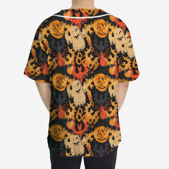 Funny Pumpkins Ghost Boo Halloween Abstract Seamless Pattern Baseball Jersey - HYPERFAVOR