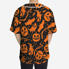 Funny Pumpkins & Witches Halloween Pattern Baseball Jersey - HYPERFAVOR