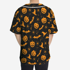 Funny Pumpkins Halloween Seamless Pattern Baseball Jersey - HYPERFAVOR