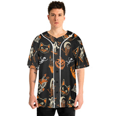 Funny Pumpkins Ghost Scary Halloween Pattern Baseball Jersey - HYPERFAVOR