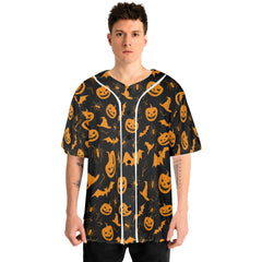 Funny Pumpkins Halloween Seamless Pattern Baseball Jersey - HYPERFAVOR