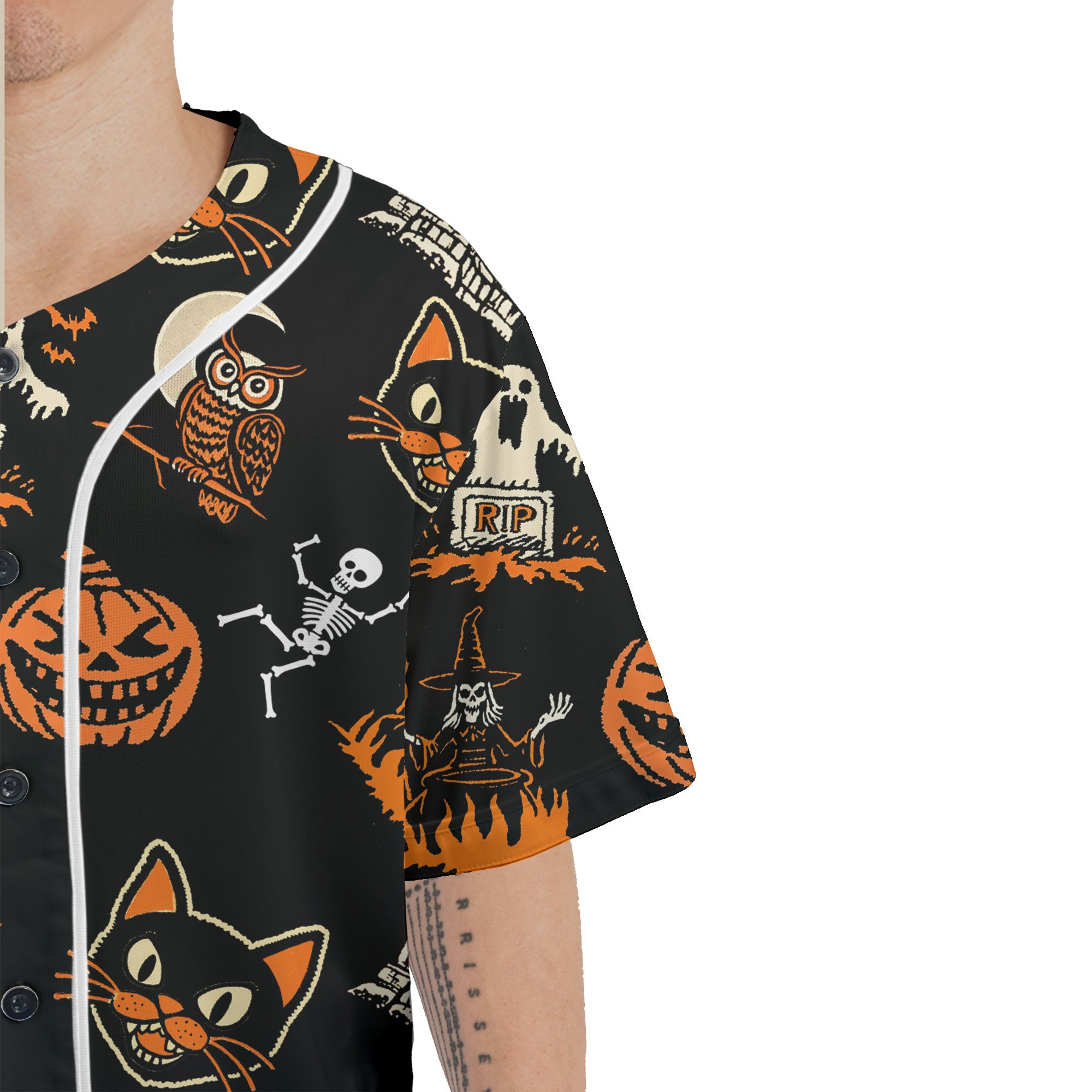 Funny Pumpkins Ghost Scary Halloween Pattern Baseball Jersey - HYPERFAVOR