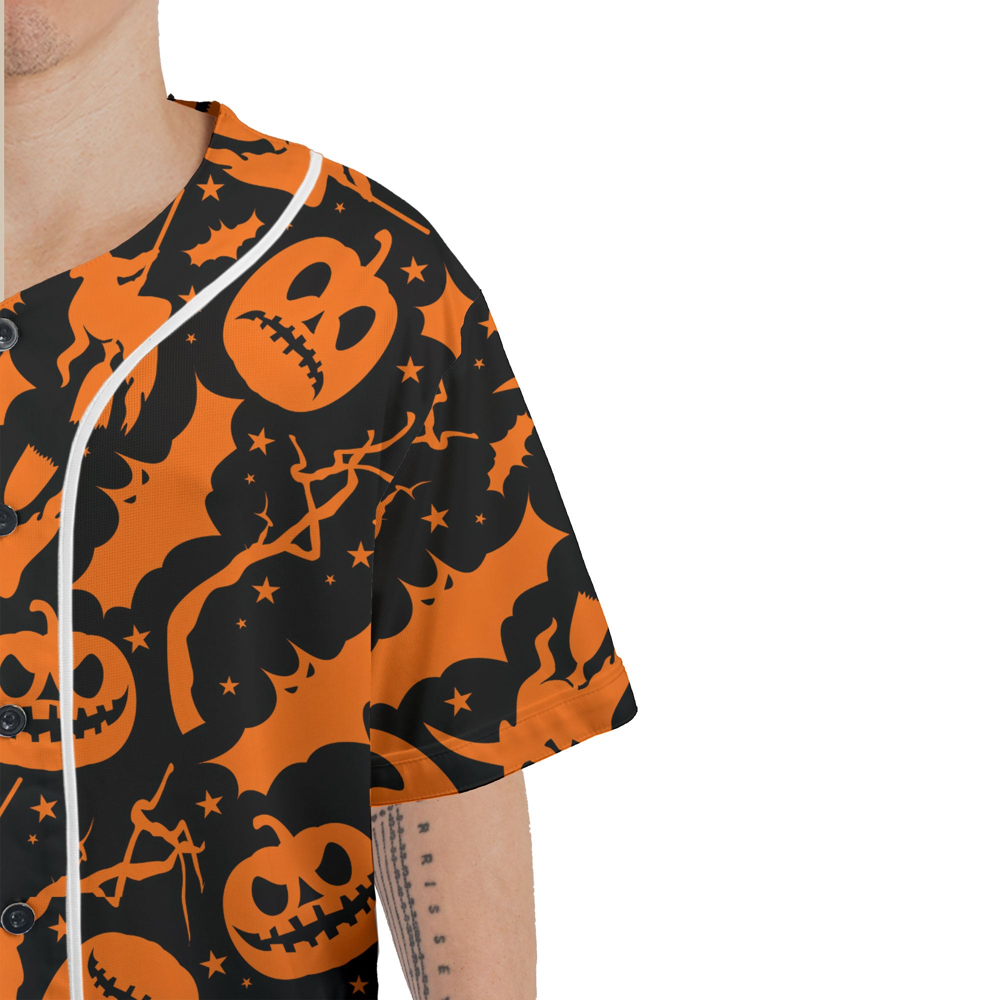 Funny Pumpkins & Witches Halloween Pattern Baseball Jersey - HYPERFAVOR