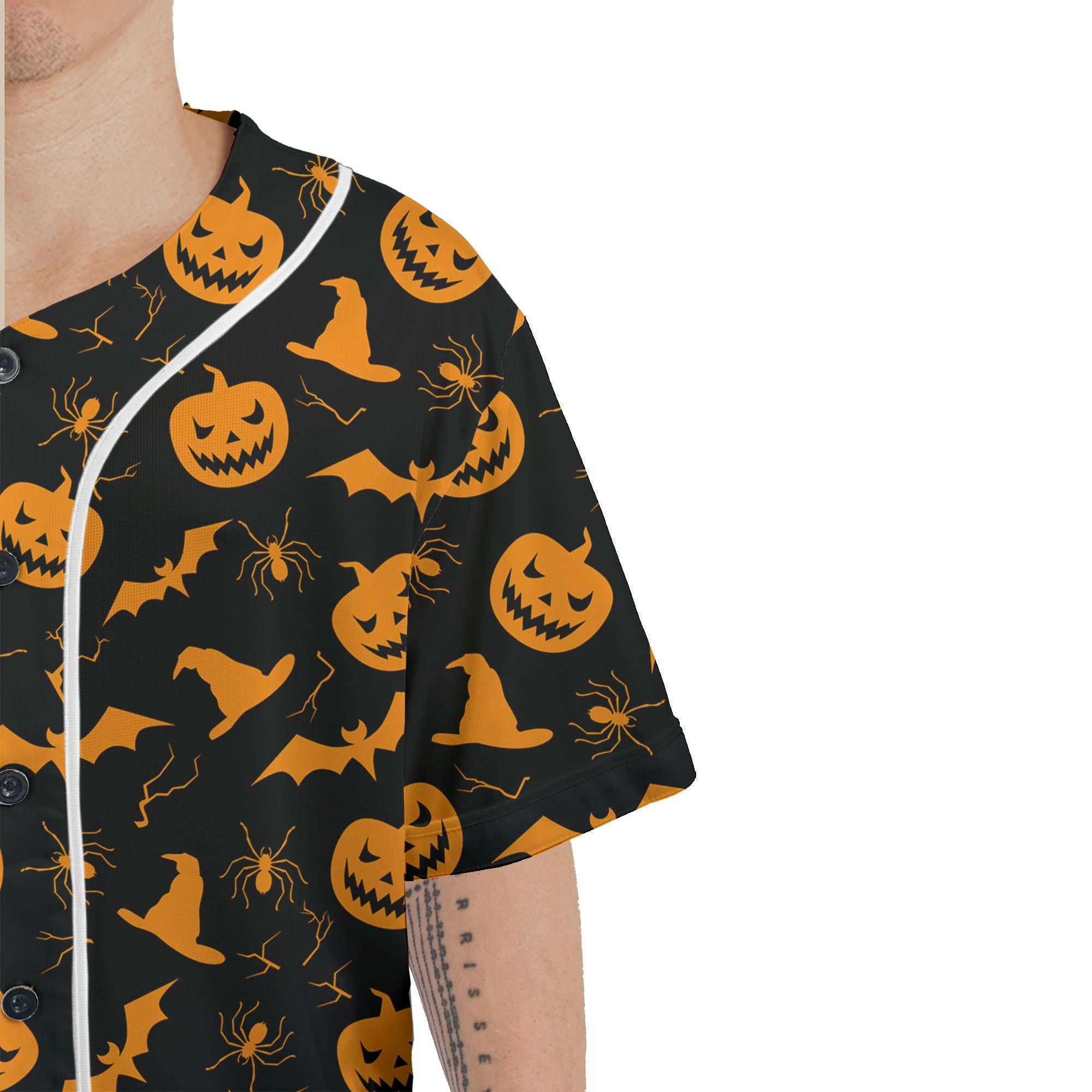 Funny Pumpkins Halloween Seamless Pattern Baseball Jersey - HYPERFAVOR