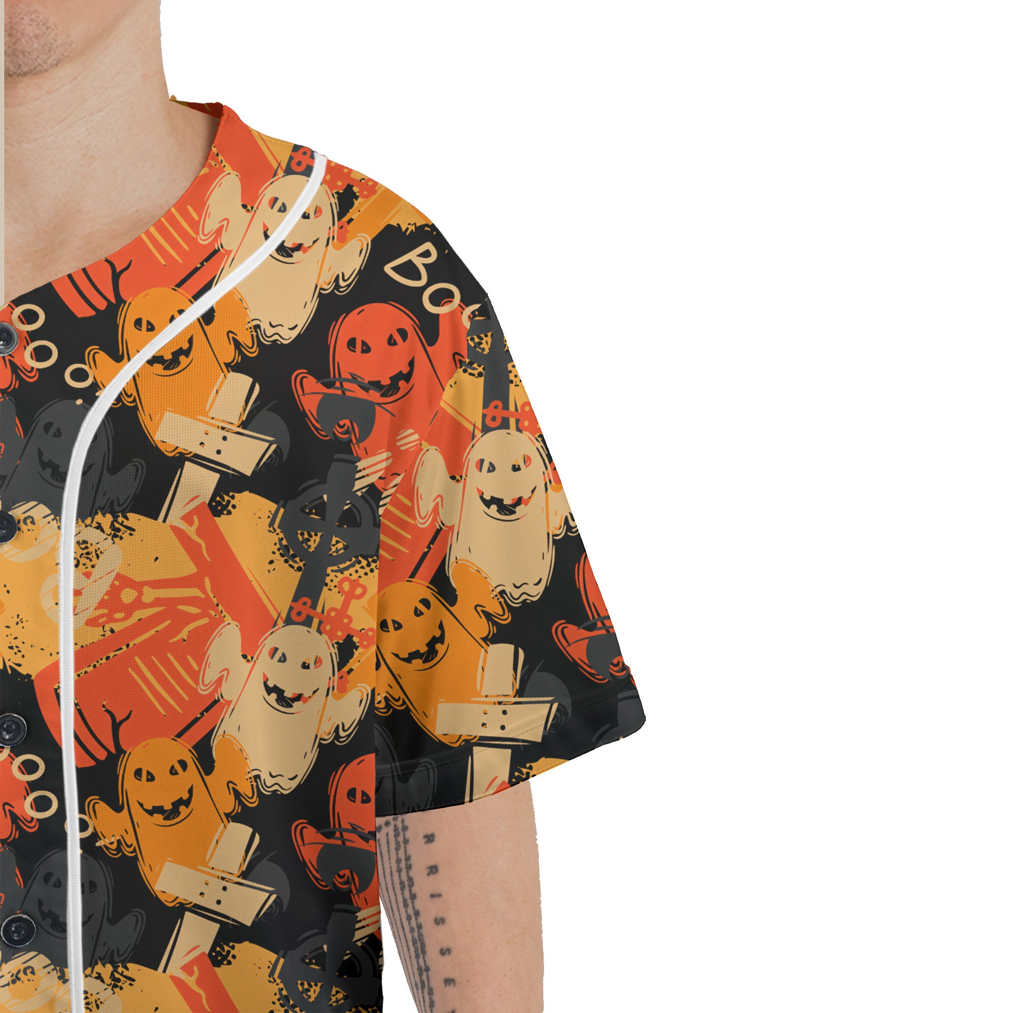 Funny Ghost Boo Halloween Abstract Seamless Pattern Baseball Jersey - HYPERFAVOR