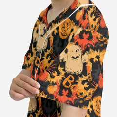 Funny Pumpkins Ghost Boo Halloween Abstract Seamless Pattern Baseball Jersey - HYPERFAVOR