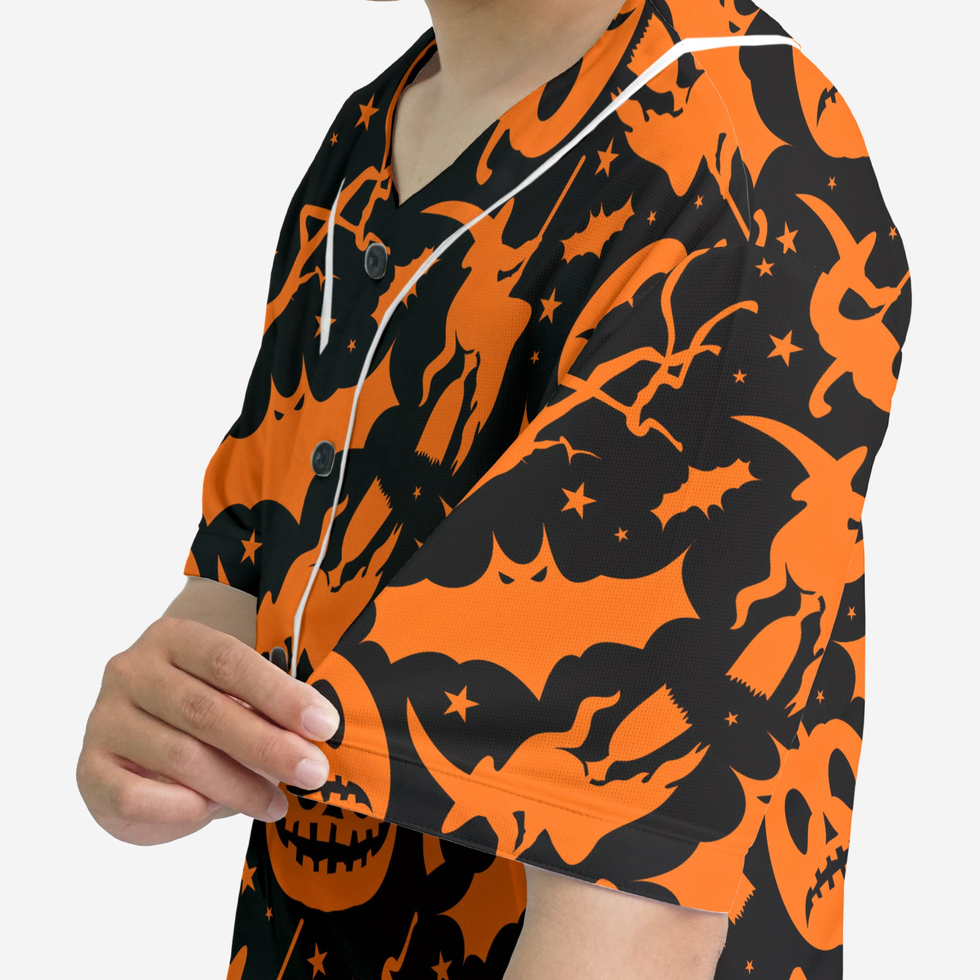 Funny Pumpkins & Witches Halloween Pattern Baseball Jersey - HYPERFAVOR