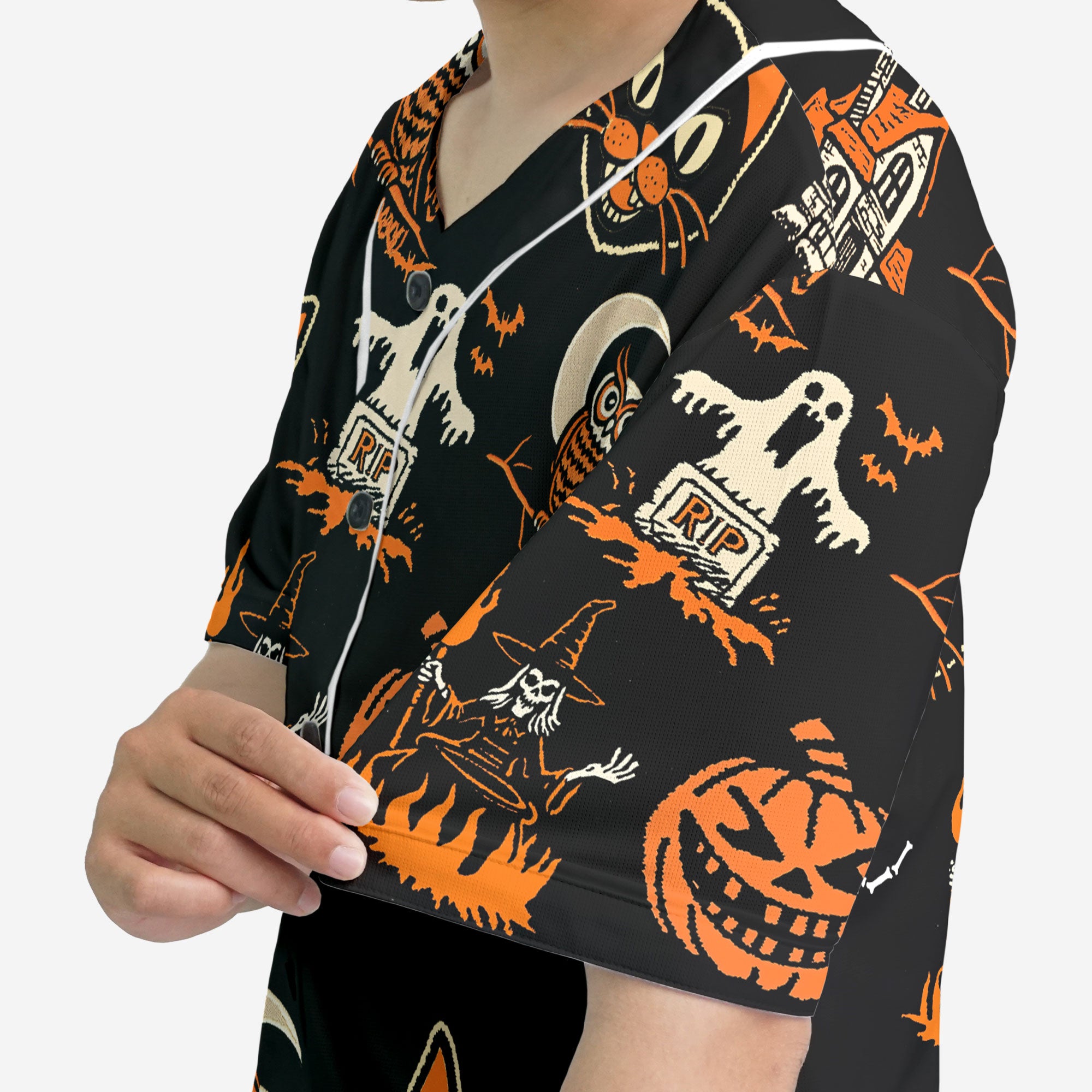 Funny Pumpkins Ghost Scary Halloween Pattern Baseball Jersey - HYPERFAVOR