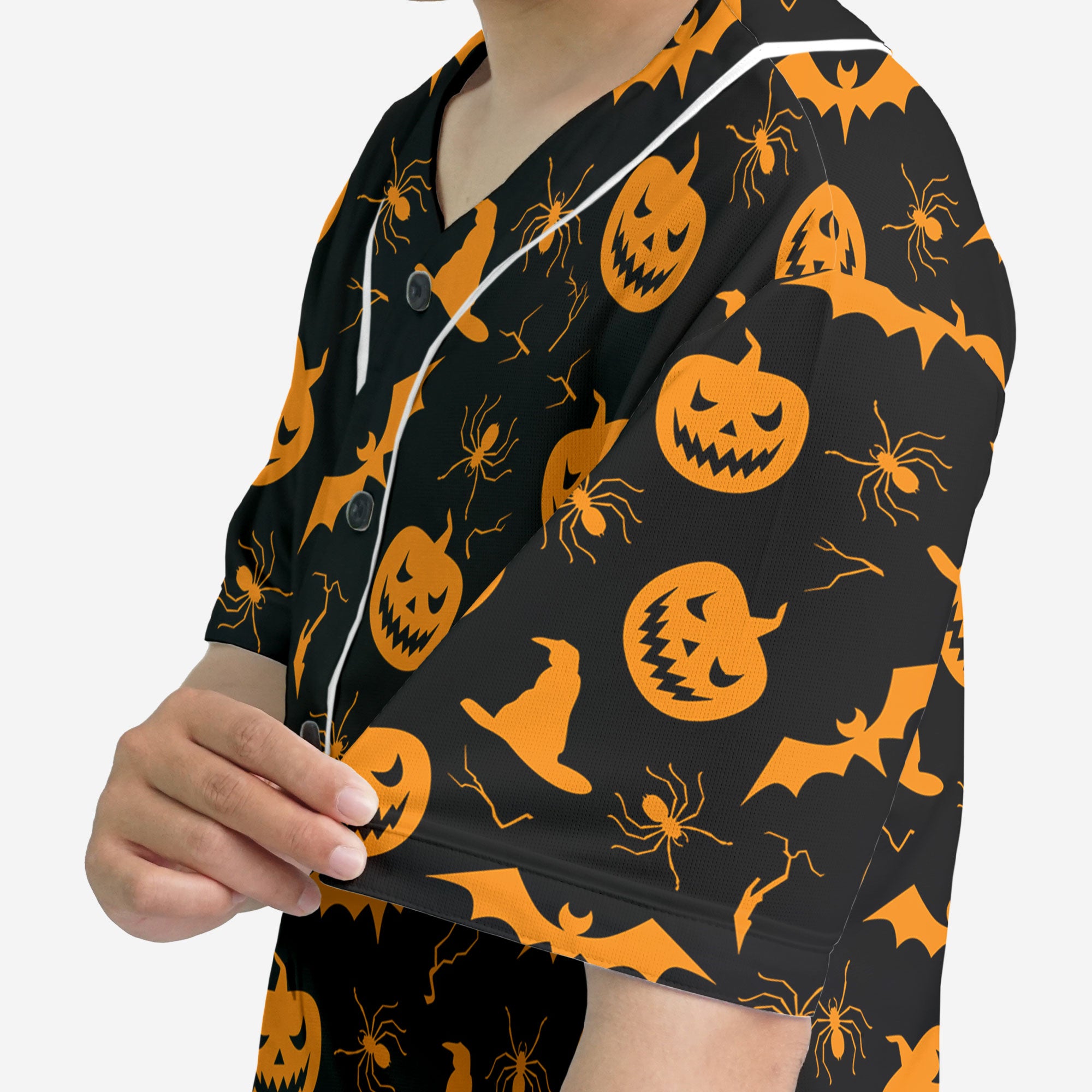 Funny Pumpkins Halloween Seamless Pattern Baseball Jersey - HYPERFAVOR