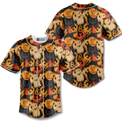 Funny Pumpkins Ghost Boo Halloween Abstract Seamless Pattern Baseball Jersey - HYPERFAVOR