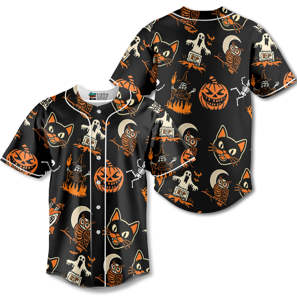 Funny Pumpkins Ghost Scary Halloween Pattern Baseball Jersey - HYPERFAVOR