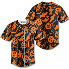 Funny Pumpkins & Witches Halloween Pattern Baseball Jersey - HYPERFAVOR