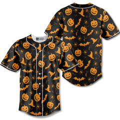 Funny Pumpkins Halloween Seamless Pattern Baseball Jersey - HYPERFAVOR