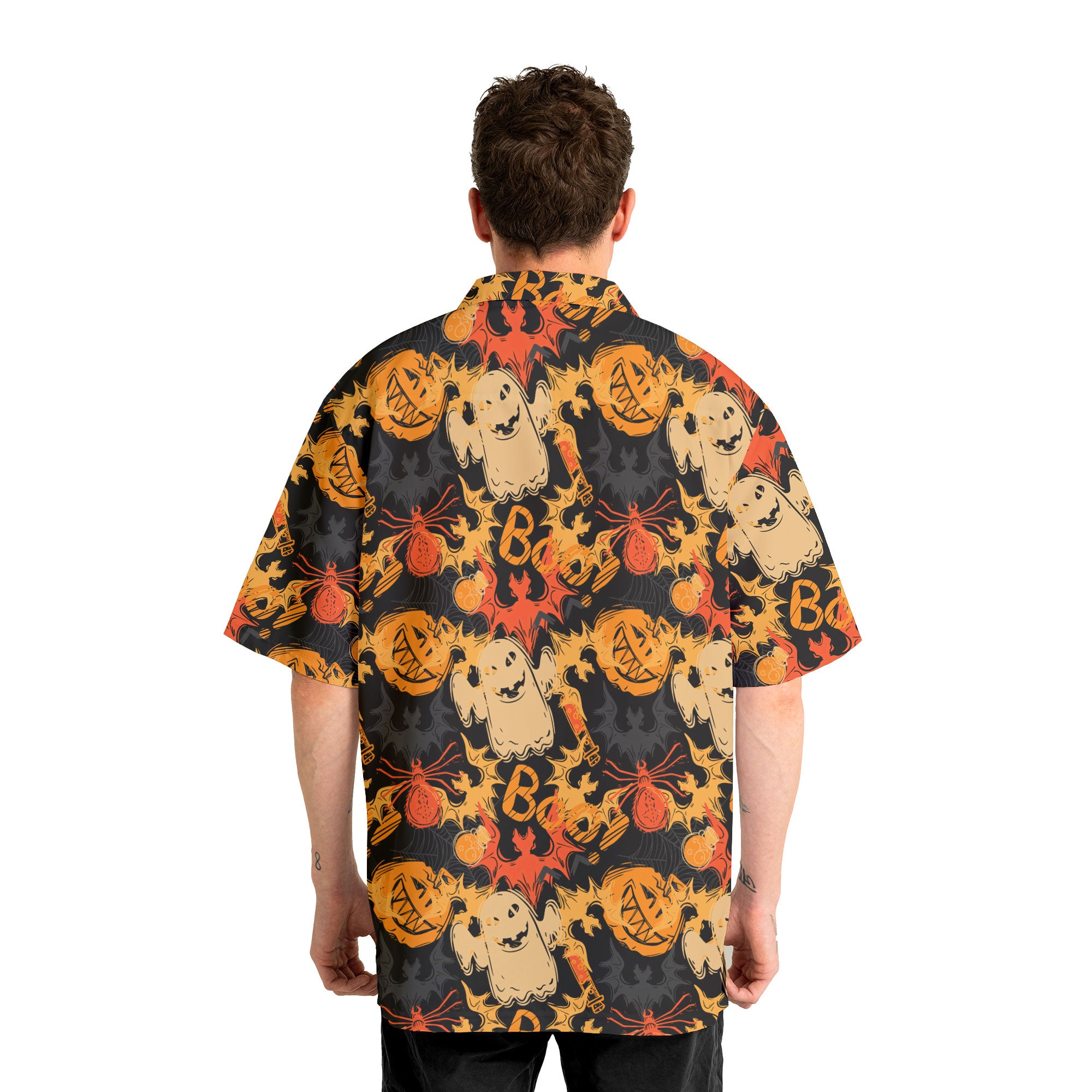 Funny Pumpkins Ghost Boo Halloween Abstract Seamless Pattern Hawaiian Shirt - HYPERFAVOR