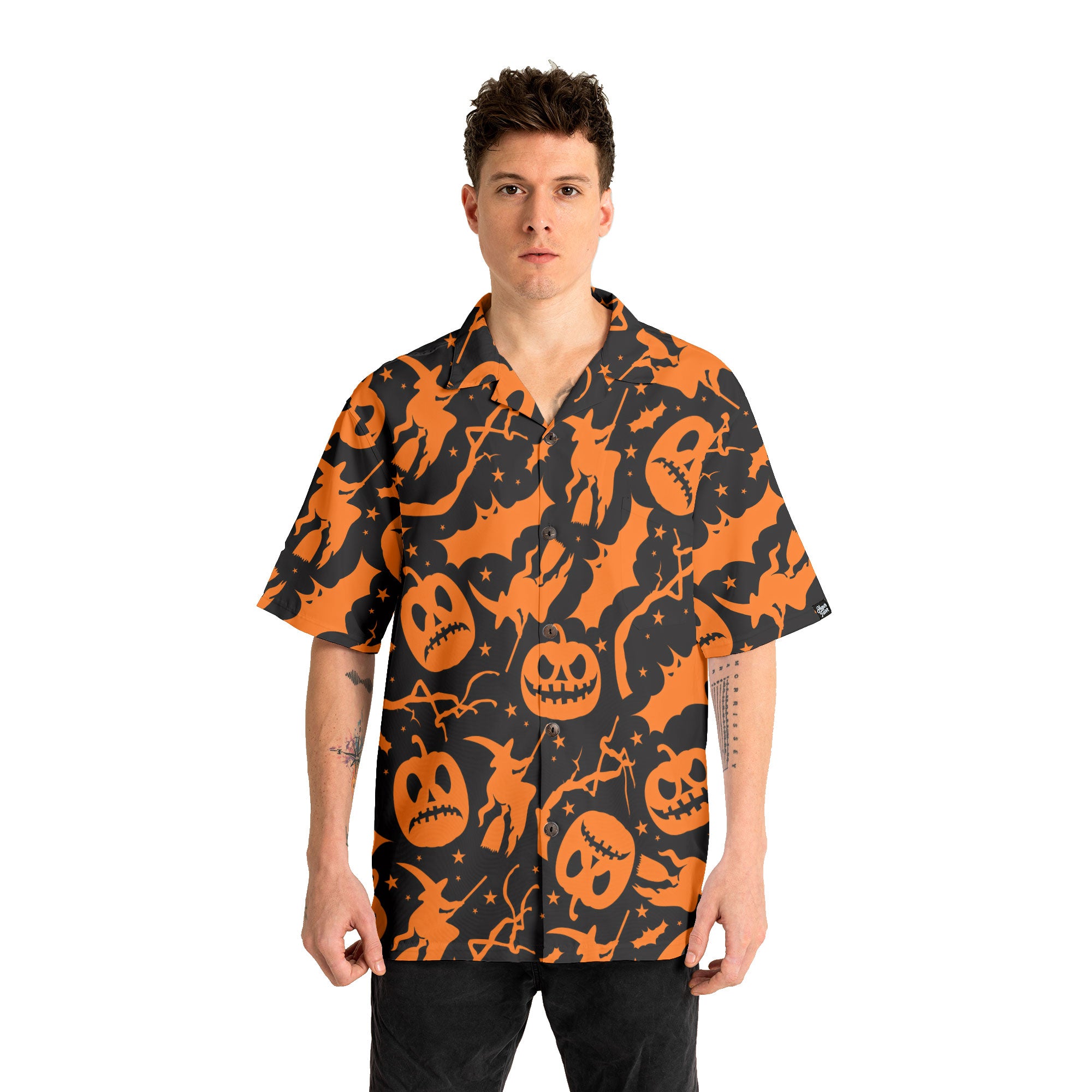 Funny Pumpkins & Witches Halloween Pattern Hawaiian Shirt - HYPERFAVOR