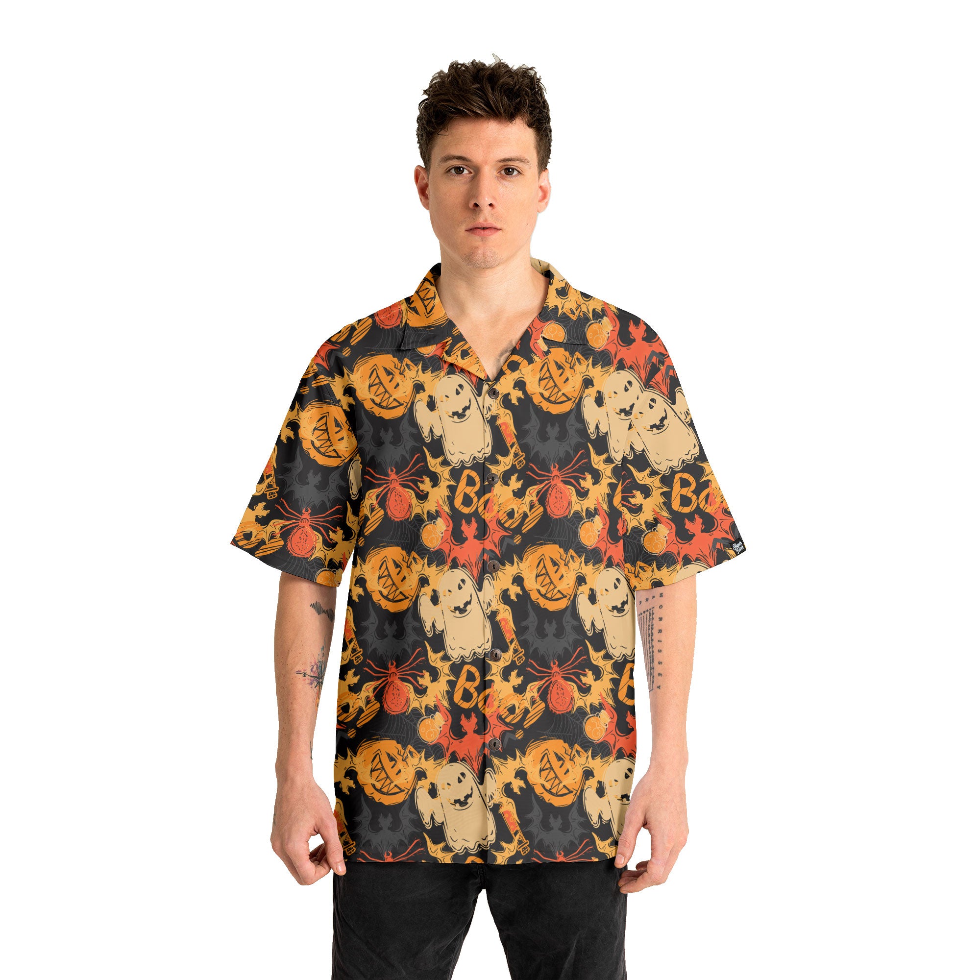 Funny Pumpkins Ghost Boo Halloween Abstract Seamless Pattern Hawaiian Shirt - HYPERFAVOR