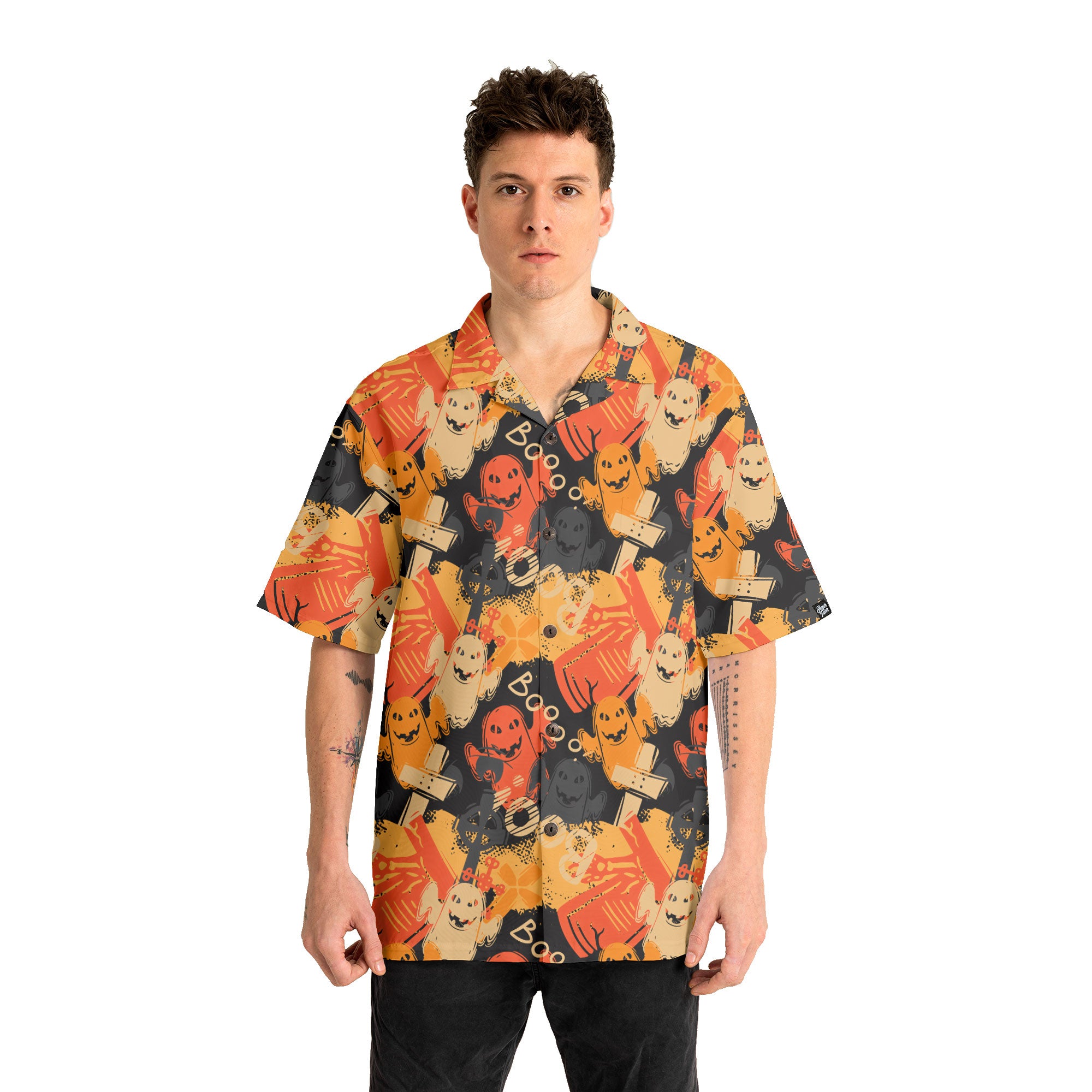 Funny Ghost Boo Halloween Abstract Seamless Pattern Hawaiian Shirt - HYPERFAVOR