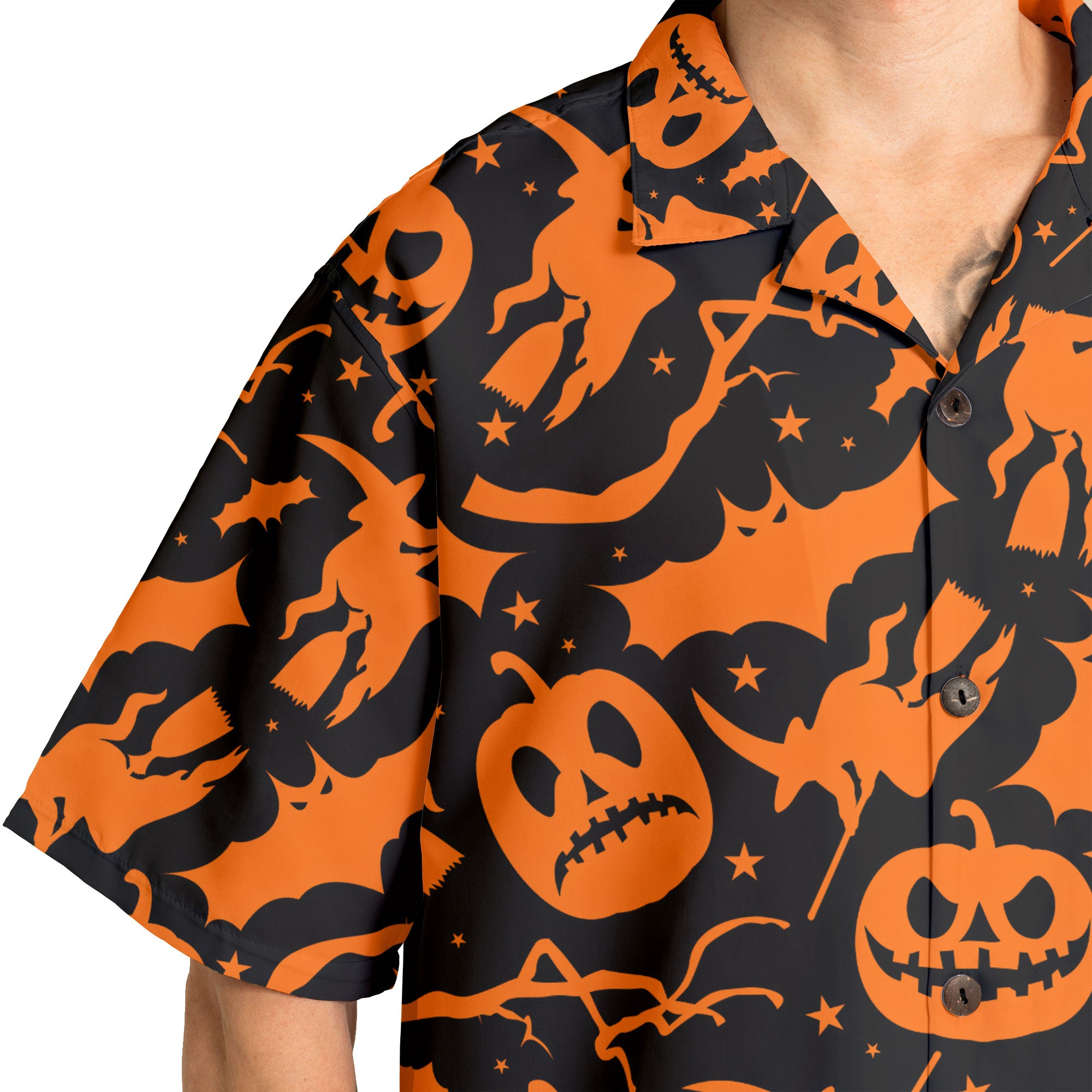 Funny Pumpkins & Witches Halloween Pattern Hawaiian Shirt - HYPERFAVOR