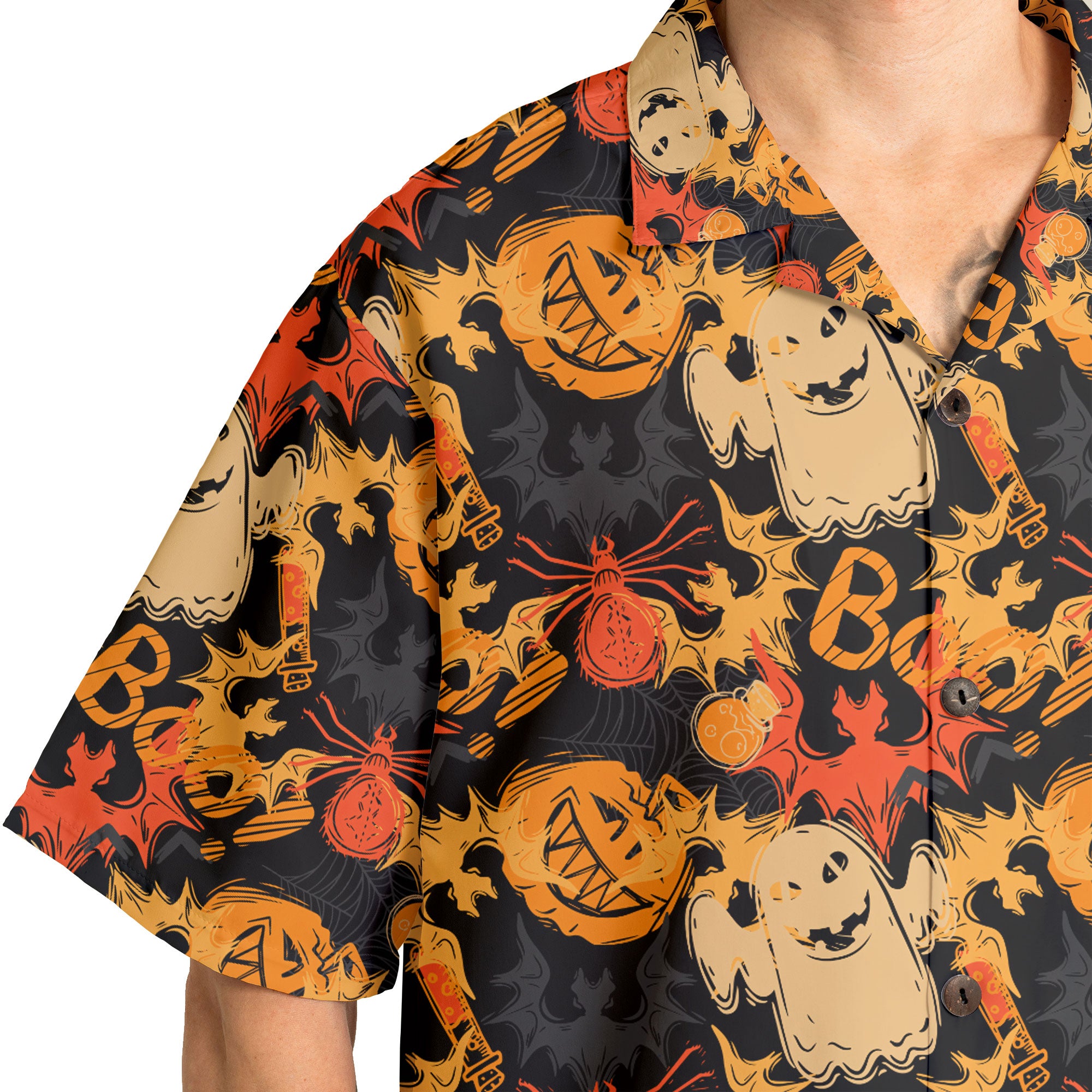 Funny Pumpkins Ghost Boo Halloween Abstract Seamless Pattern Hawaiian Shirt - HYPERFAVOR