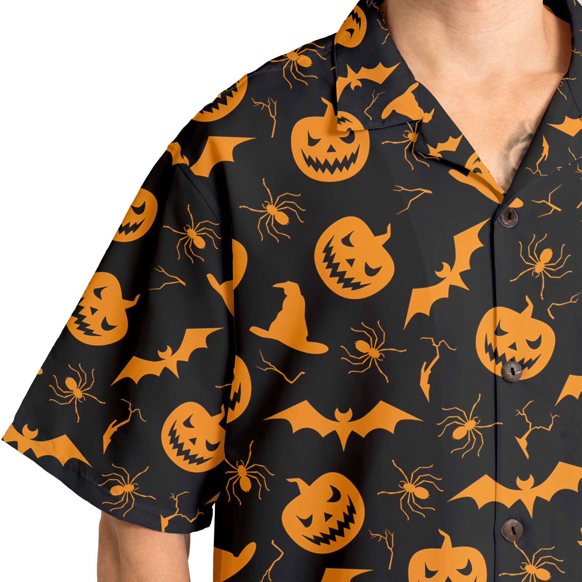 Funny Pumpkins Halloween Seamless Pattern Hawaiian Shirt - HYPERFAVOR