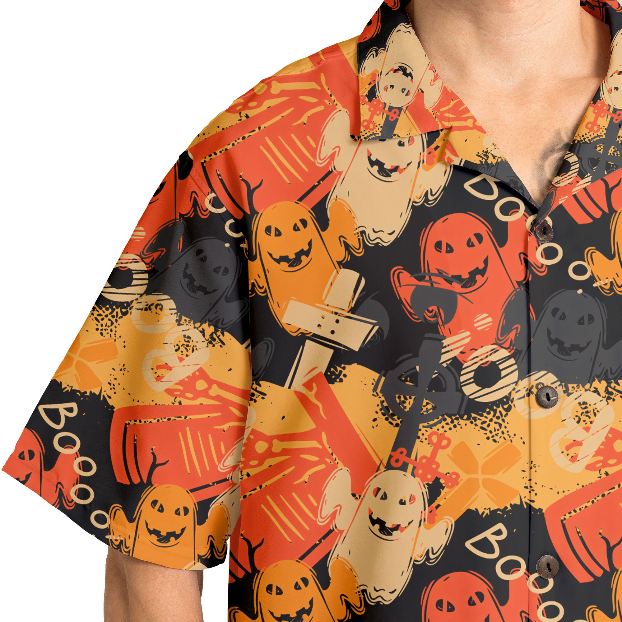 Funny Ghost Boo Halloween Abstract Seamless Pattern Hawaiian Shirt - HYPERFAVOR