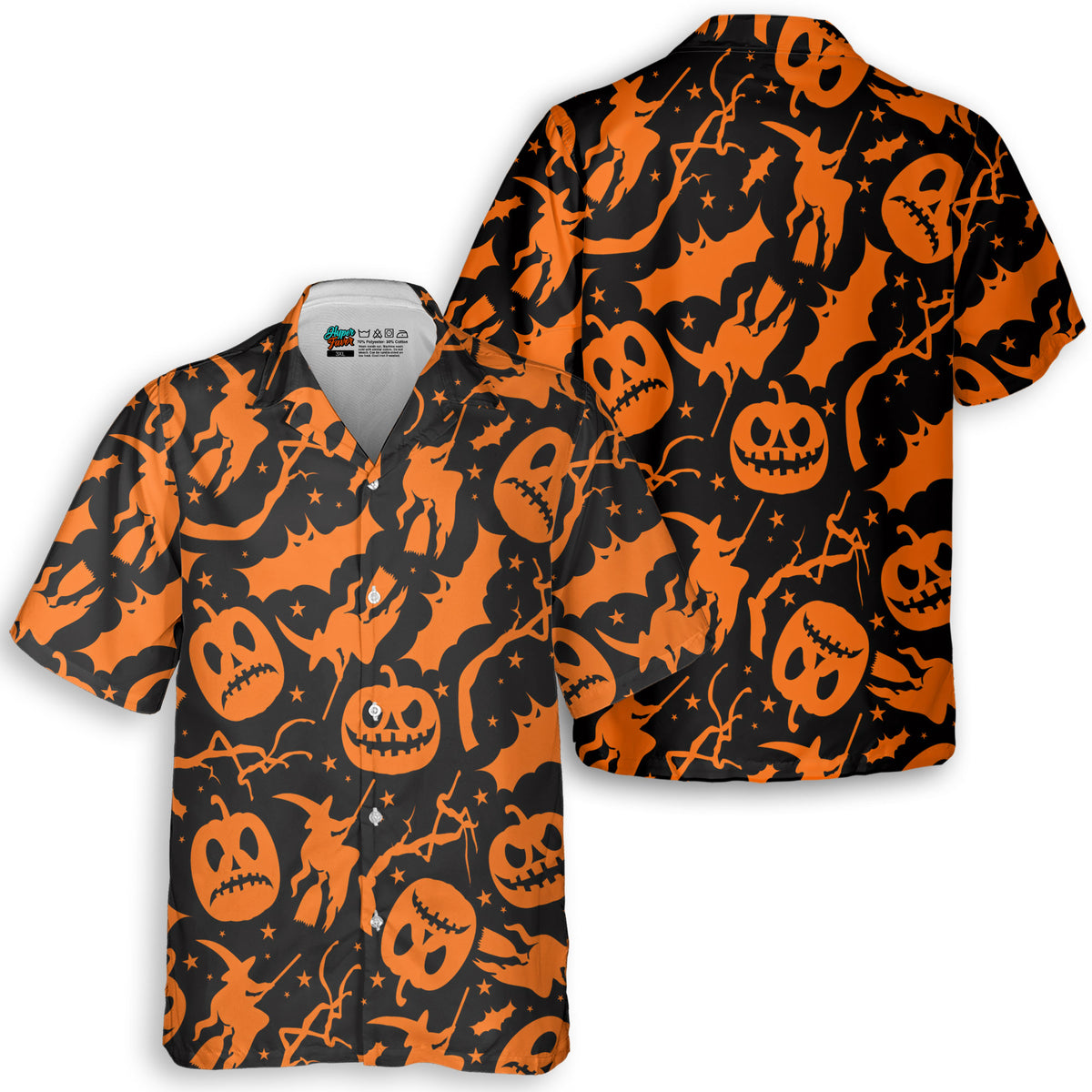 Funny Pumpkins & Witches Halloween Pattern Hawaiian Shirt - HYPERFAVOR