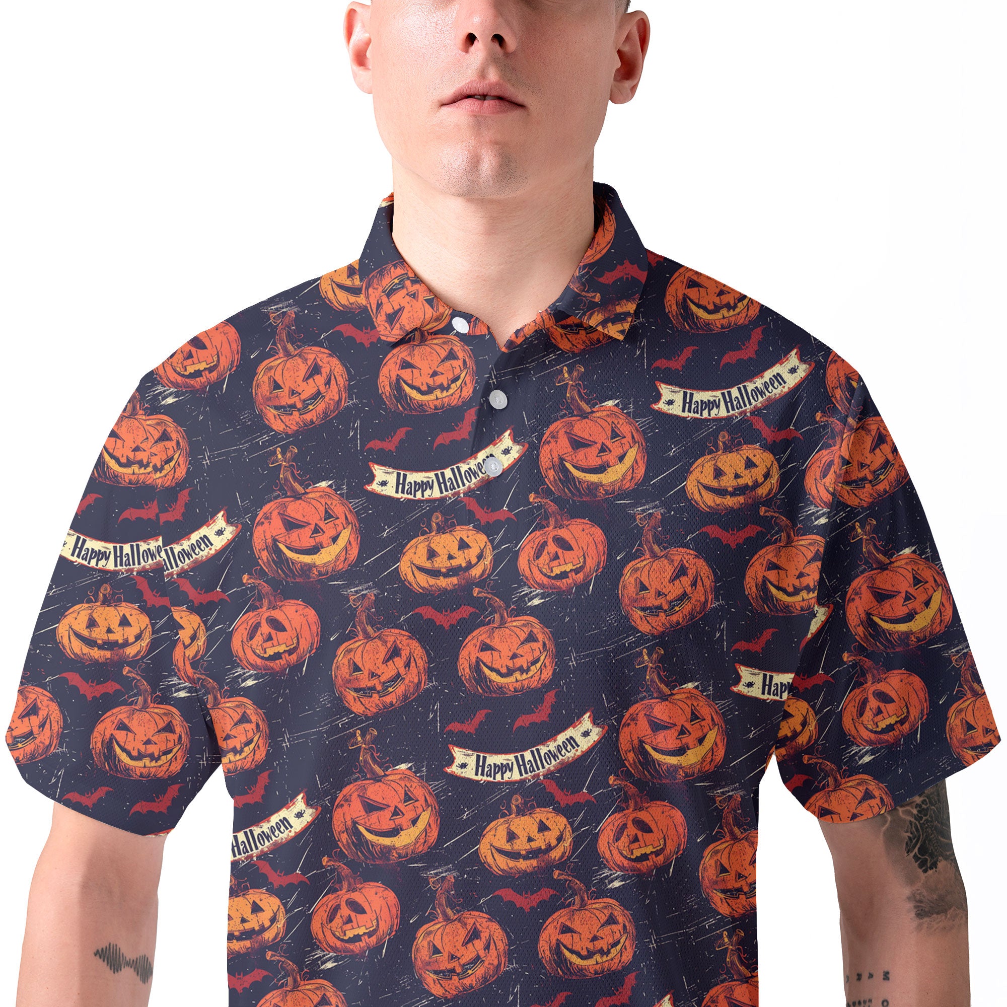 Fun Pumpkins Halloween, Trick Pumpkin Pattern Men Polo Shirt - HYPERFAVOR