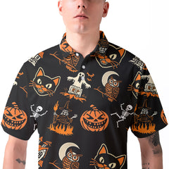 Funny Pumpkins Ghost Scary Halloween Pattern Polo Shirt - HYPERFAVOR