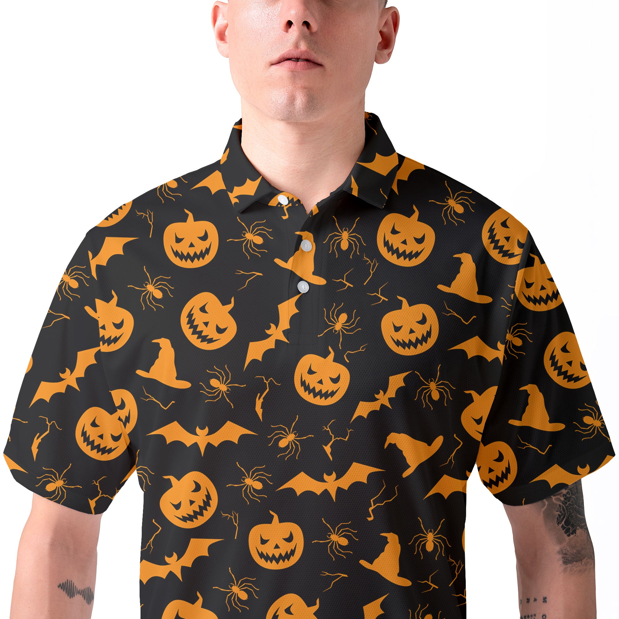 Funny Pumpkins Halloween Seamless Pattern Polo Shirt - HYPERFAVOR