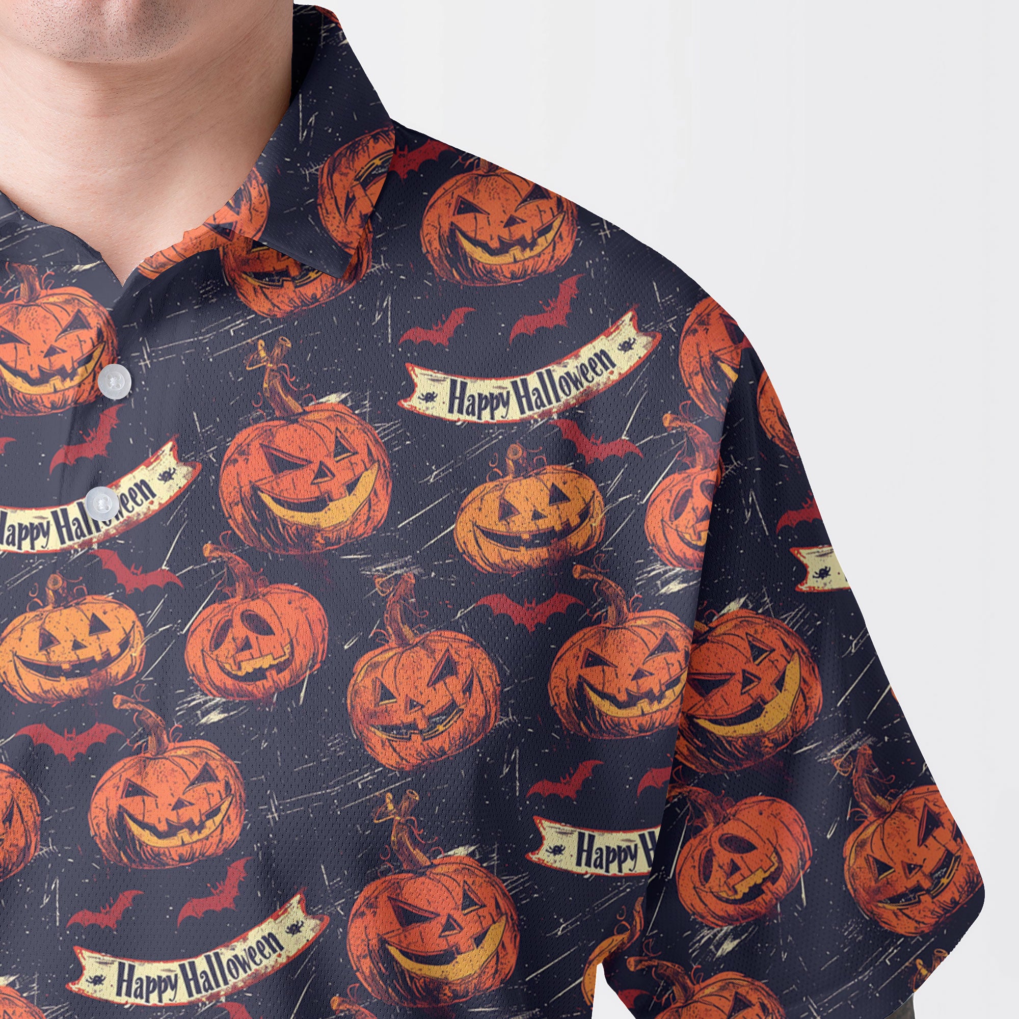 Fun Pumpkins Halloween, Trick Pumpkin Pattern Men Polo Shirt - HYPERFAVOR