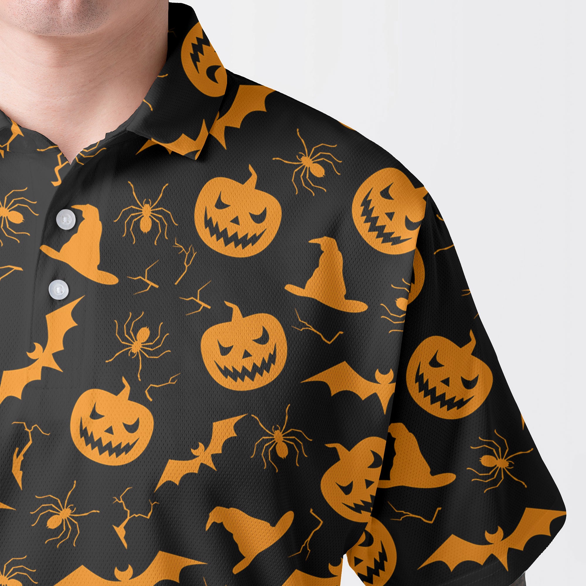 Funny Pumpkins Halloween Seamless Pattern Polo Shirt - HYPERFAVOR