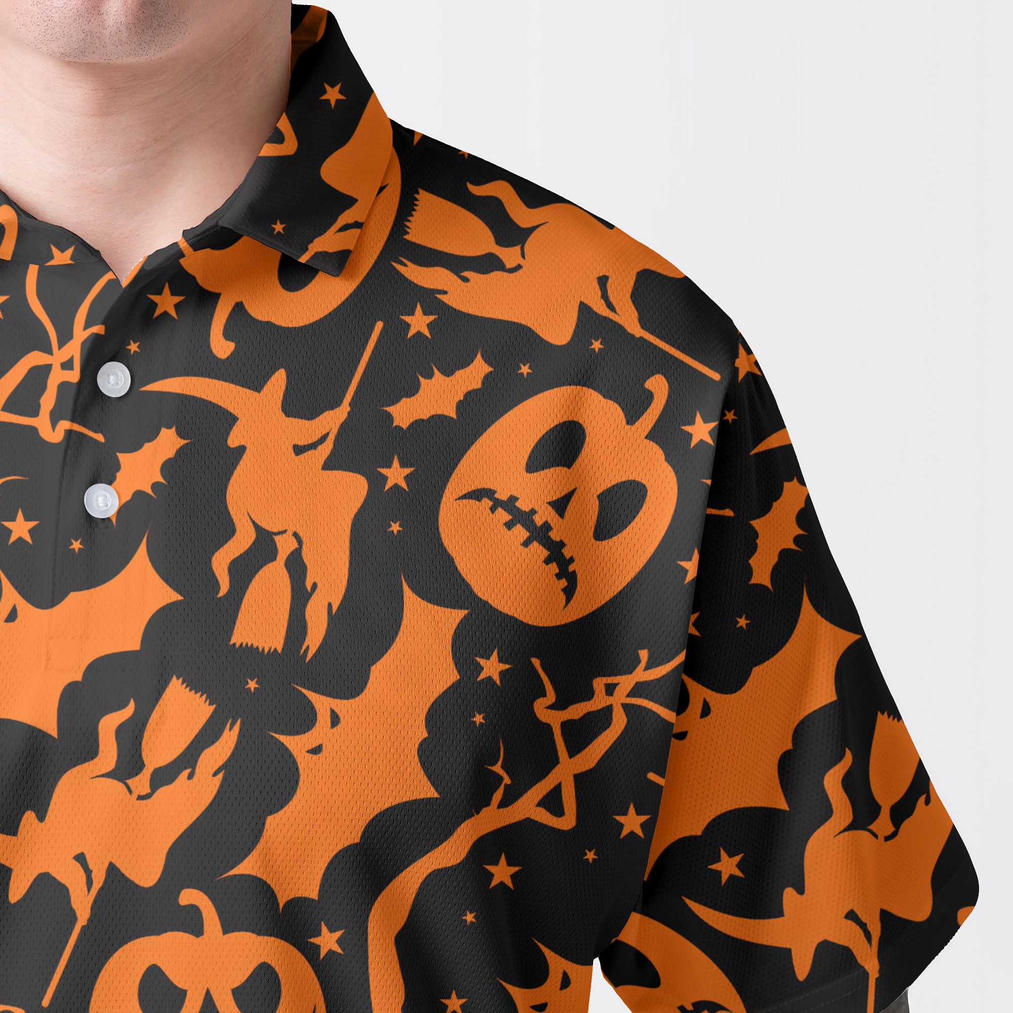 Funny Pumpkins & Witches Halloween Pattern Polo Shirt - HYPERFAVOR