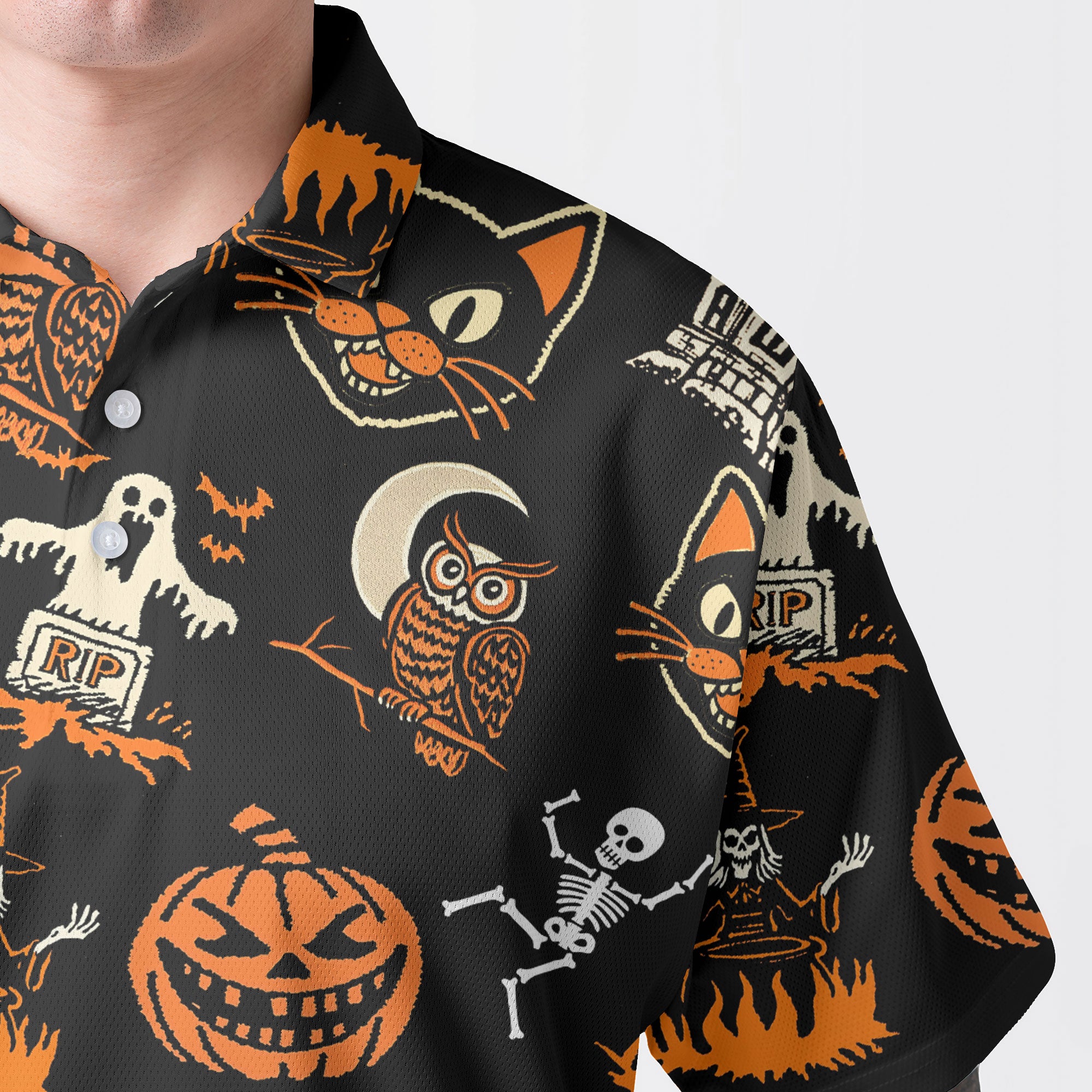 Funny Pumpkins Ghost Scary Halloween Pattern Polo Shirt - HYPERFAVOR