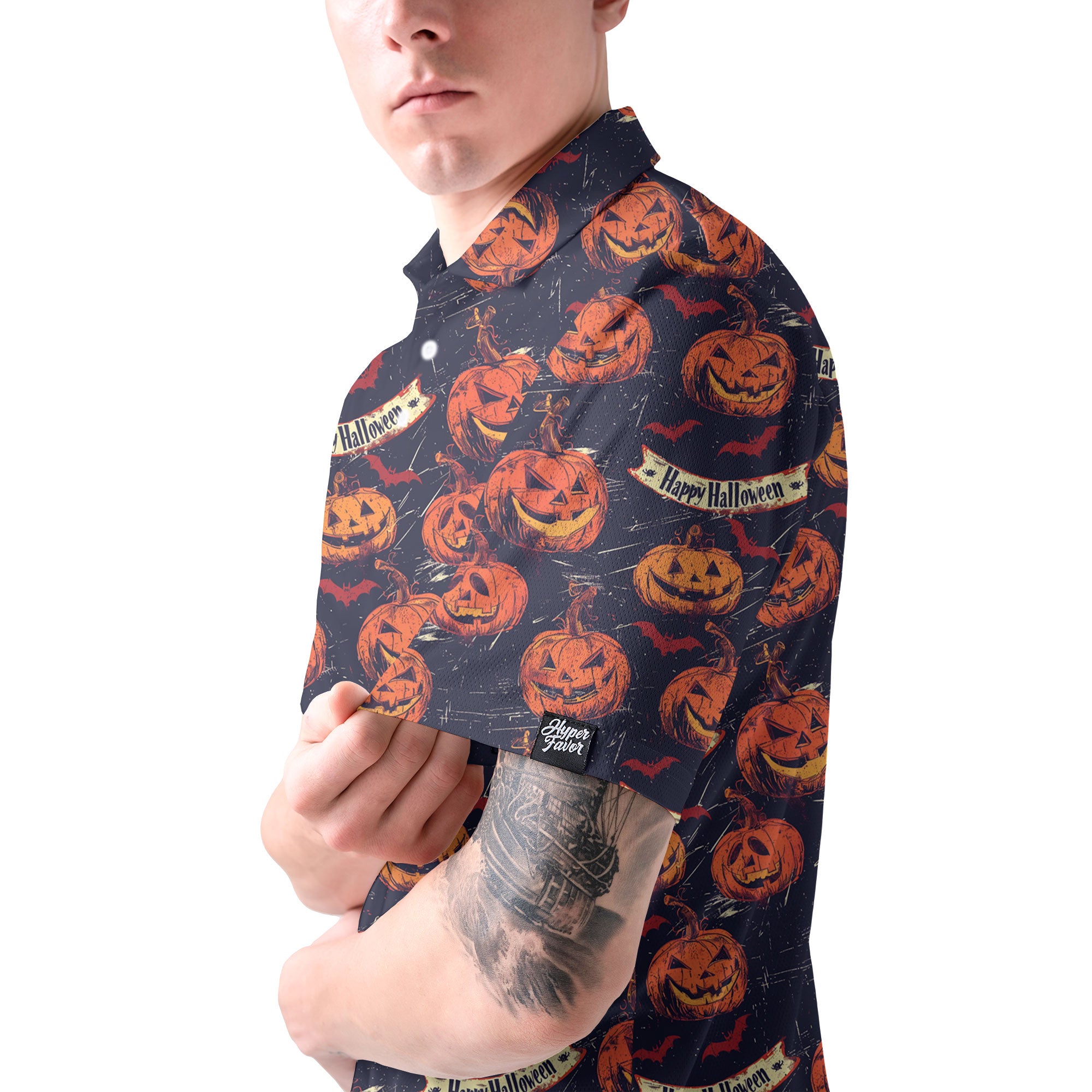 Fun Pumpkins Halloween, Trick Pumpkin Pattern Men Polo Shirt - HYPERFAVOR