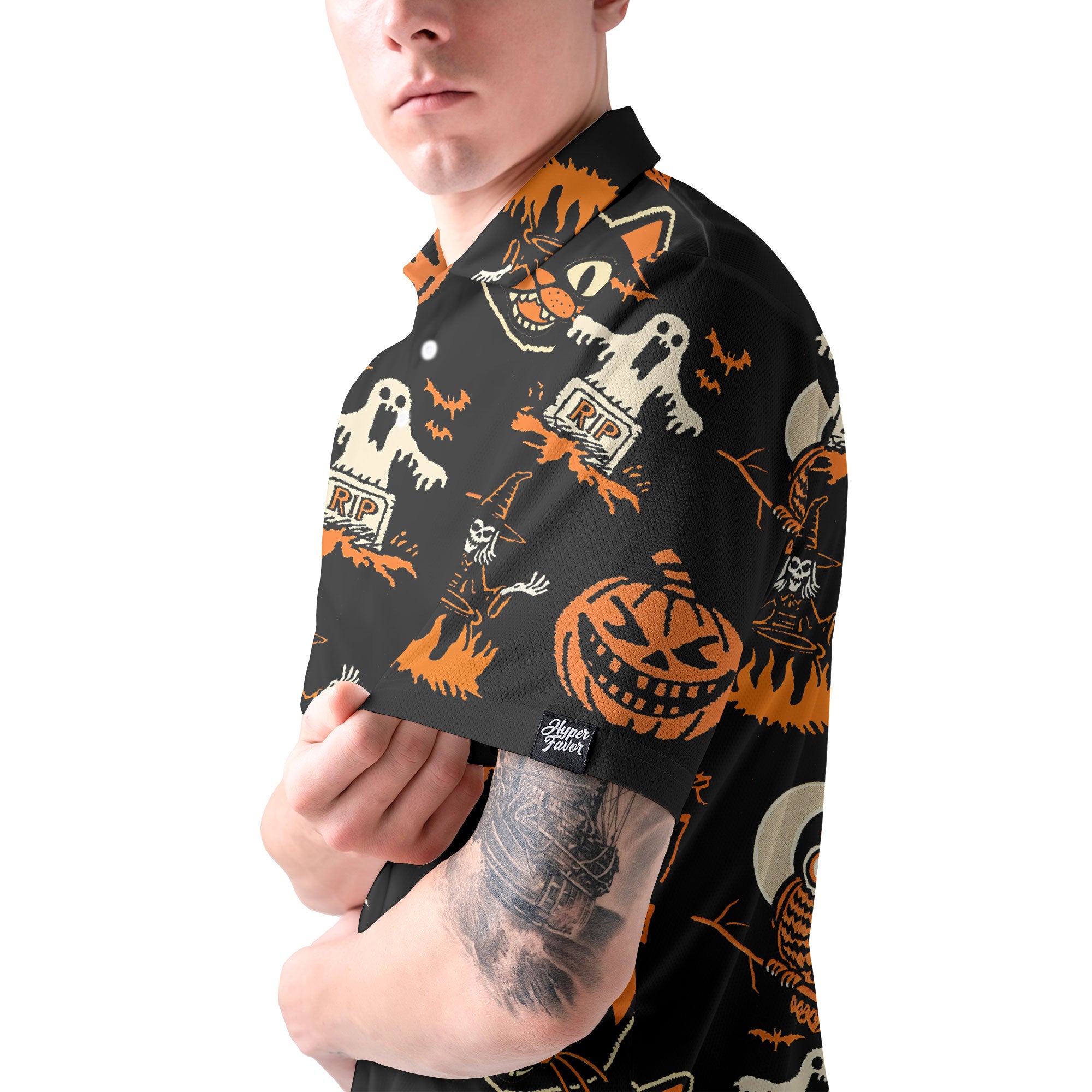 Funny Pumpkins Ghost Scary Halloween Pattern Polo Shirt - HYPERFAVOR