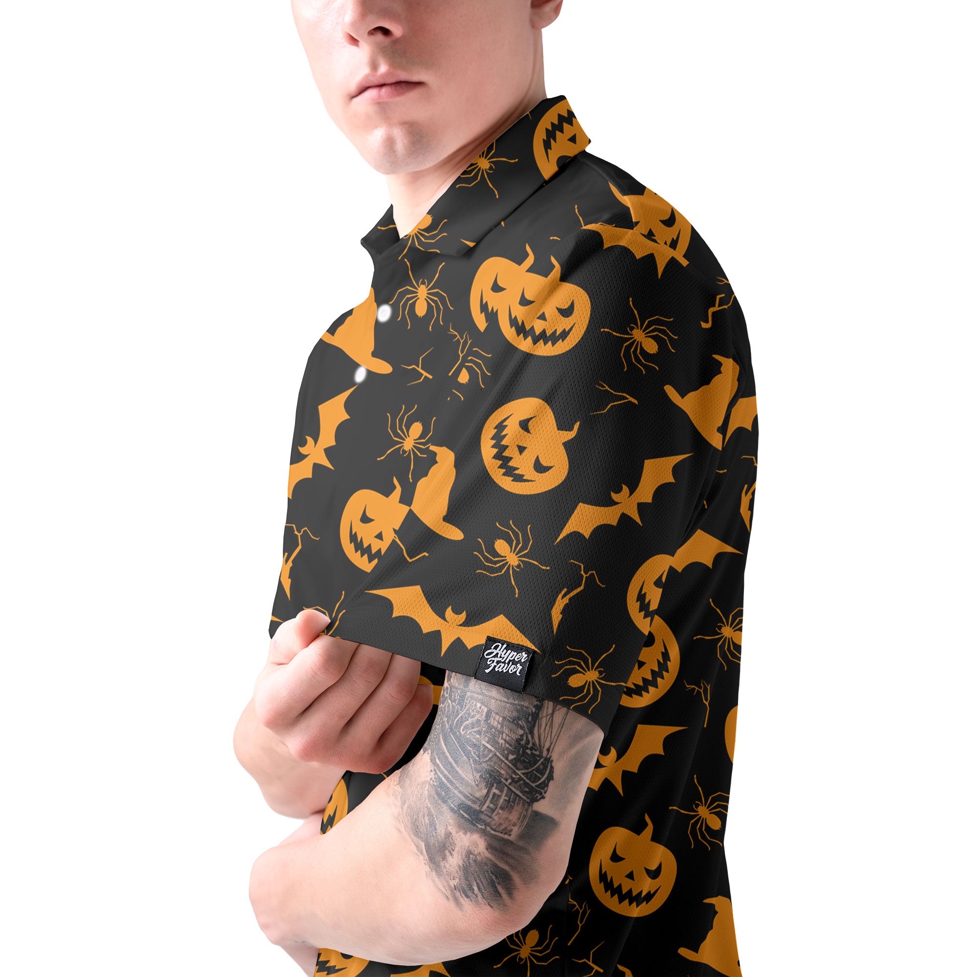 Funny Pumpkins Halloween Seamless Pattern Polo Shirt - HYPERFAVOR