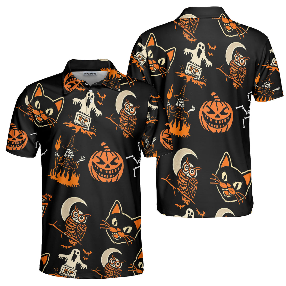 Funny Pumpkins Ghost Scary Halloween Pattern Polo Shirt - HYPERFAVOR