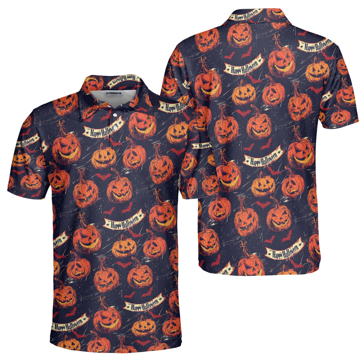 Fun Pumpkins Halloween, Trick Pumpkin Pattern Men Polo Shirt - HYPERFAVOR