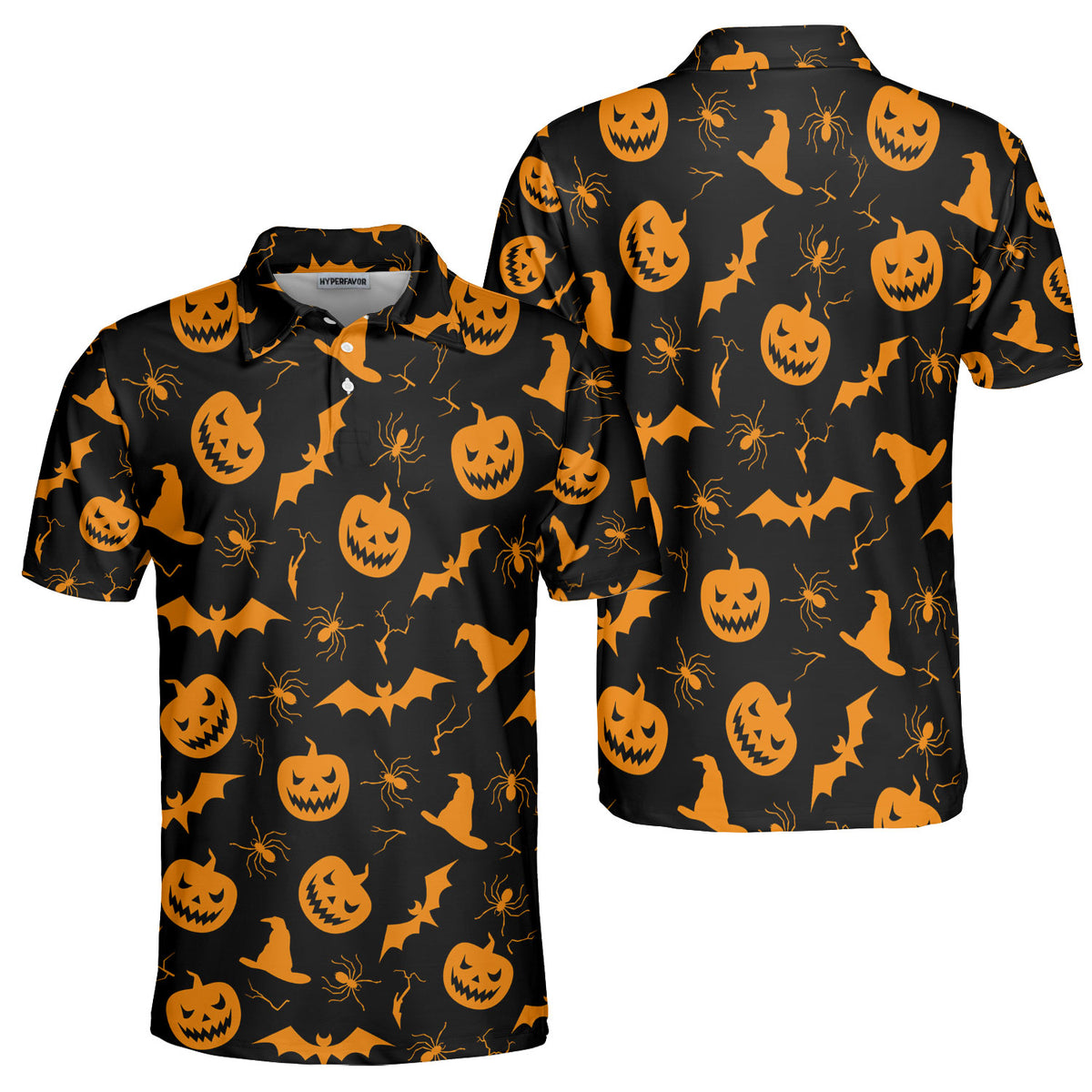 Funny Pumpkins Halloween Seamless Pattern Polo Shirt - HYPERFAVOR