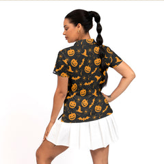 Funny Pumpkins Halloween Seamless Pattern Women Polo Shirt - HYPERFAVOR